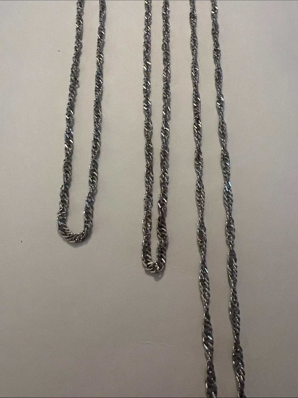 Sarah Coventry Shiny Silver Twisted Rope Necklaces - 12.5”, 13.5” & 21”